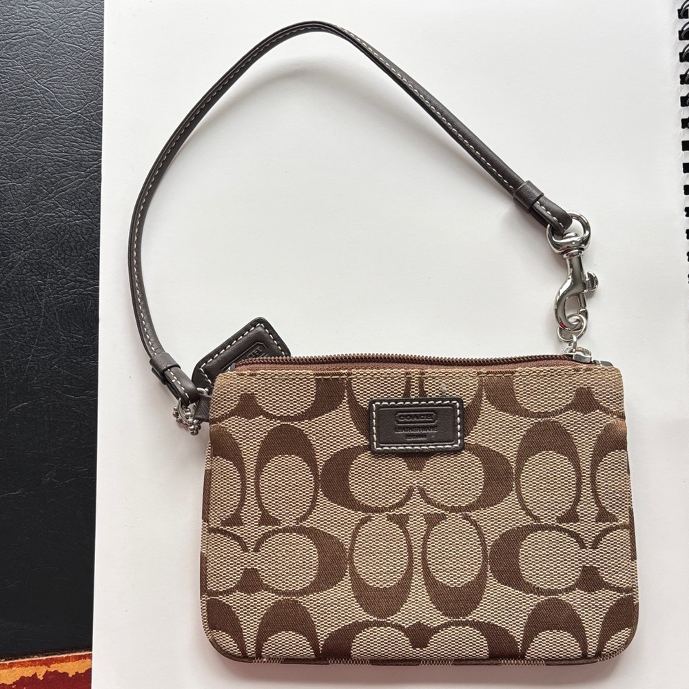 Coach Tan and Brown Signature Wristlet
